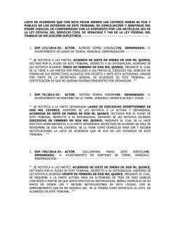 lista de acuerdos que con esta fecha siendo las catorce horas se fija