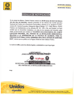 acu-cen-018/2016, del comité ejecutivo nacional, del partido