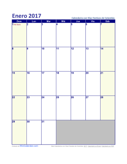 Calendario Enero 2017 con Días Feriados de