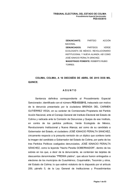 COLIMA, COLIMA, A 16 DIECISÉIS DE ABRIL DE 2015 DOS MIL