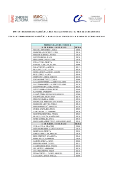 dates i horaris de matr&iacute;cula per als alumnes de 4 i 3 per al curs 2015