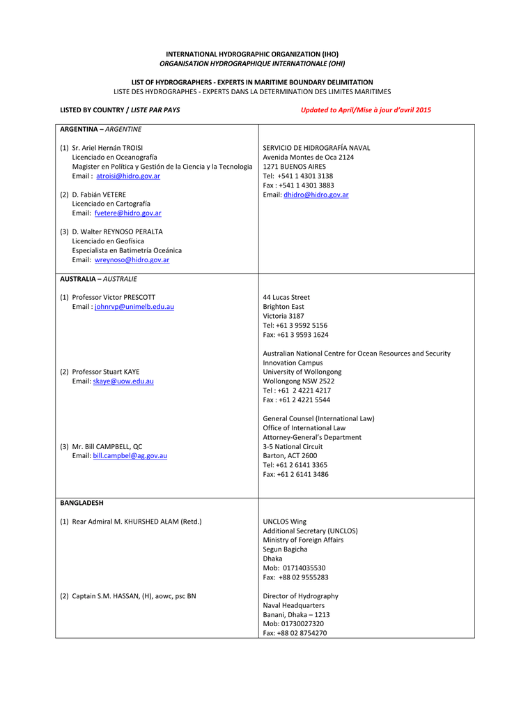 Cl On Hca Issues International Hydrographic Organization