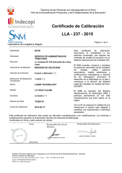 certificado expedido por INDECOPI LLA-237-2015