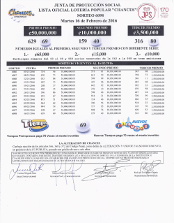 lista oficial lotería popular "chances`€ % 170 sorteo 6098 502
