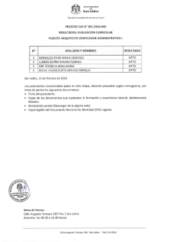 proceso cas nº 001-2016-msi resultados: evaluacion curricular