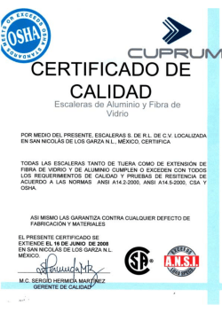 Certificado Escaleras Cuprum