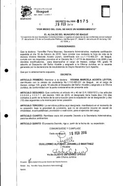 Decreto 0175 de 19 de Febrero de 2016