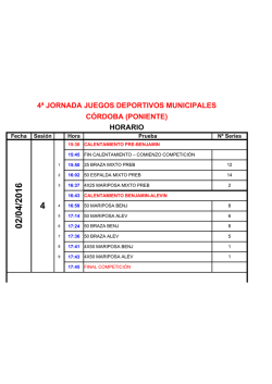Horario y Series - Club Deportivo Natación Córdoba