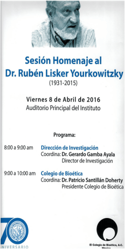Page 1 Sesión Homenaje al Dr. Rubén Lisker Yourkowitzky (1931