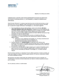 Comunicado a clientes afectados cierre Grupo PFA TIC