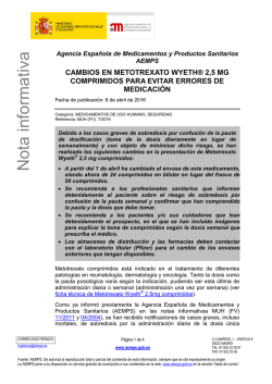 Cambios en Metotrexato Wyeth® 2,5 mg comprimidos para evitar