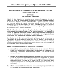 Presupuesto General de Egresos, para el Ejercicio Fiscal del año