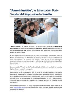 "Amoris laetitia", la Exhortación Post- Sinodal del Papa
