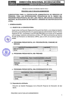 Proceso CAS Nº 005-2016-GRSM-DRE-DO