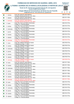 FARMACIAS DE SERVICIOS DE GUARDIA: ABRIL 2016 ARICO y