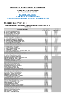 PROCESO CAS N&deg; 031-2016