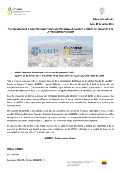 Boletín informativo 21 Quito, 11 de abril de 2016 COSEDE