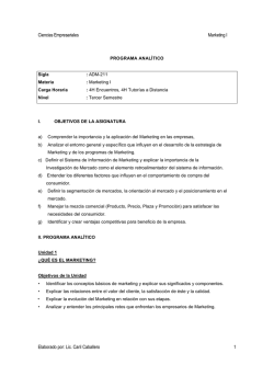Ciencias Empresariales Marketing I Elaborado por: Lic. Caril