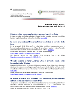 Urtubey recibió a empresarios interesados en invertir en Salta La