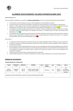 Alumnos seleccionados para talleres
