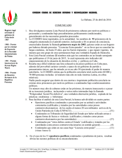 Lista de presos políticos según la CCDHRN