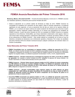 FEMSA Anuncia Resultados del Primer Trimestre 2016