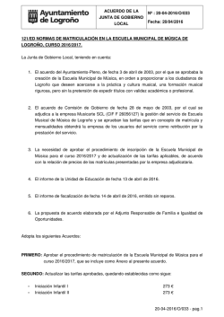 Normas de matriculación de la Escuela Municipal de Musica de