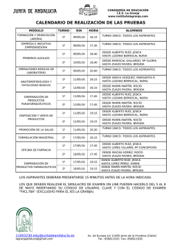 calendario de realización de las pruebas