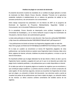 Análisis de plagio en una tesis de doctorado El presente documento