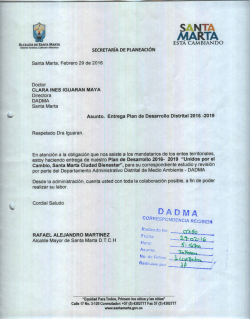 Carta de entrega al DADMA - Alcaldía Distrital de Santa Marta