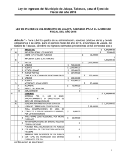 Ley de Ingresos del Municipio de Jalapa, Tabasco