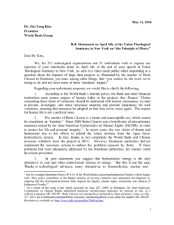 Dr. Jim Yong Kim President World Bank Group May 11, 2016 Ref
