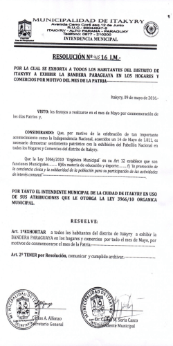 Resolución N° 415/16 - Municipalidad de Itakyry
