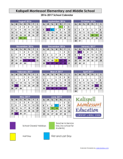 School Calendar - Kalispell Montessori Education