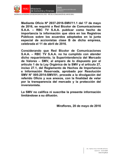 Mediante Oficio Nº 2937-2016-SMV/11.1 del 17 de mayo de 2016