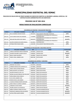 resultado de evaluación curricular convocatoria c.a.s. 2016