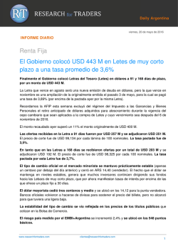 Renta Fija El Gobierno colocó USD 443 M en Letes de muy corto