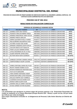resultado de evaluación curricular convocatoria c.a.s. 2016