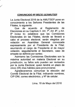 La Junta Electoral 2016 de la AMUTSEP pone en conocimiento a