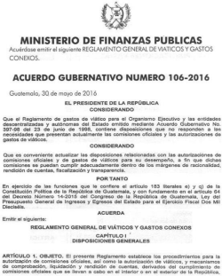 No. 106-2016 Acuerdo Gubernativo (MFP) Acuerda Reglamento