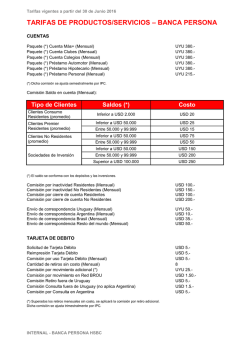 Tarifas Banca Persona (Vigente Junio 2016)