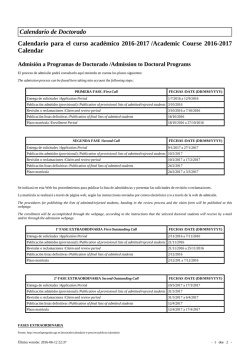 Calendario de Doctorado Calendario para el curso académico 2016