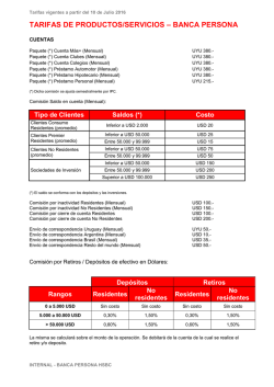 Tarifas Banca Persona (Vigente Julio 2016)