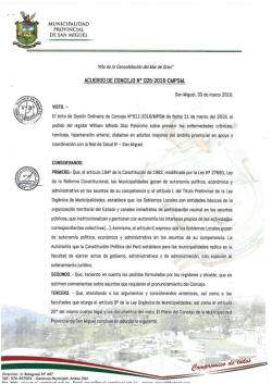 Acuerdo Concejo N°025-2016 Apoyo económico Red de Salud San