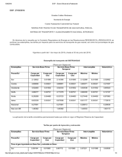 Tarifas Sistrangás del 1 mayo al 31 diciembre 2016