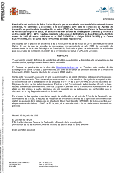 Resolución del Instituto de Salud Carlos III por la que se aprueba la