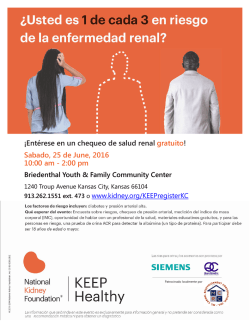 ¡Entérese en un chequeo de salud renal gratuito! Sabado, 25 de