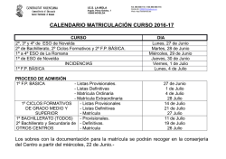 calendario matriculación curso 2016-17