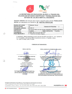 Dictamen definitivo. Plaza vacante trabajador social. CECYTEJ