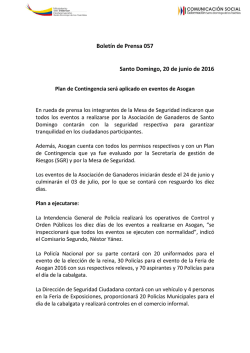 Boletín de Prensa 057 Santo Domingo, 20 de junio de 2016